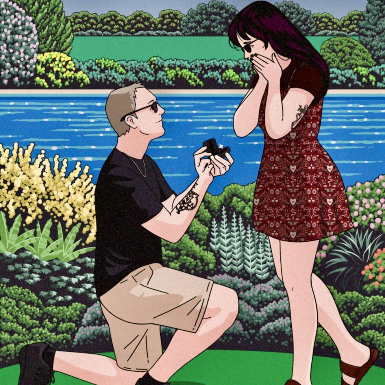 Original art of our proposal from the amazing maid of honor!