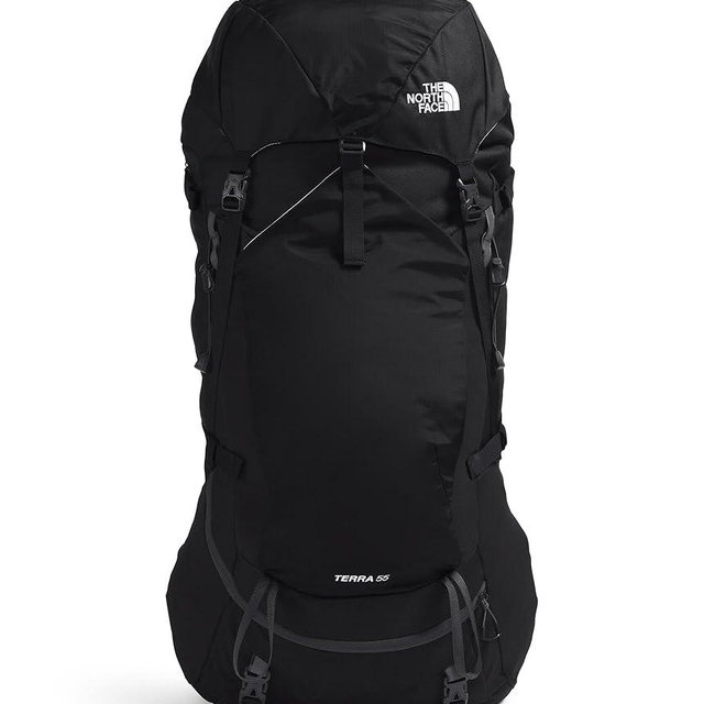The North Face Terra 55 Backpack - Unisex Hiking Pack, Cinch-Top Opening with Zipper, Pole & Ice Axe Attachments, TNF Black/Asphalt Grey-NPF, Small/Medium