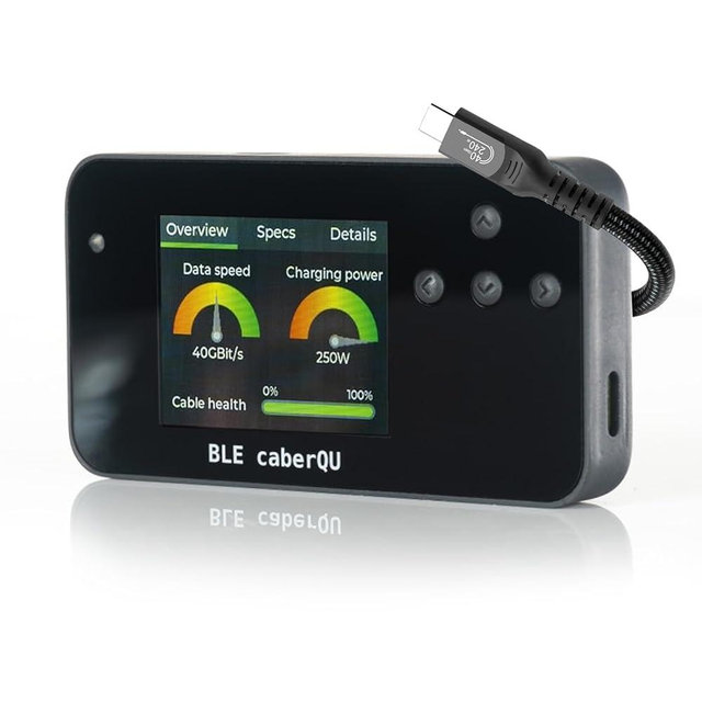BLE caberQU Digital USB-C Cable Tester, USB PD 3.0/3.1/3.2 eMarker readout, 25 pin Continuity pinout, USB2/3/4, Cable Resistance, iOS&Android app (BLE caberQU)