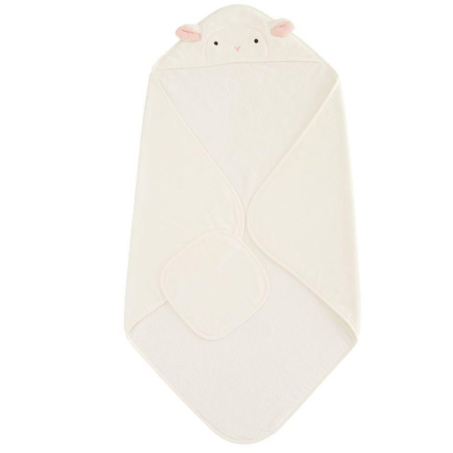 Super Soft Lamb Baby Hooded Towel And Washcloth, Ivory