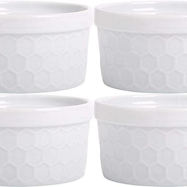 Palais Dinnerware Ramekins Collection Porcelain Soufle Dishes (4 Oz - Set of 4, White - Honeycomb Finish)