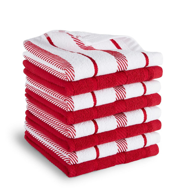 KITCHENAID Albany Dishcloth 8 Pack Set, Passion Red/White, 12"x12"