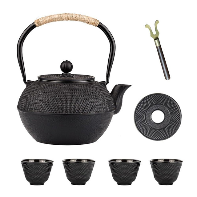 Cast Iron Tea pot, Japanese Tetsubin Tea Kettle Durable Cast Iron Teapot with Tea strainer and a Fully Enameled Interior (1200ml Tea Set with Cups)