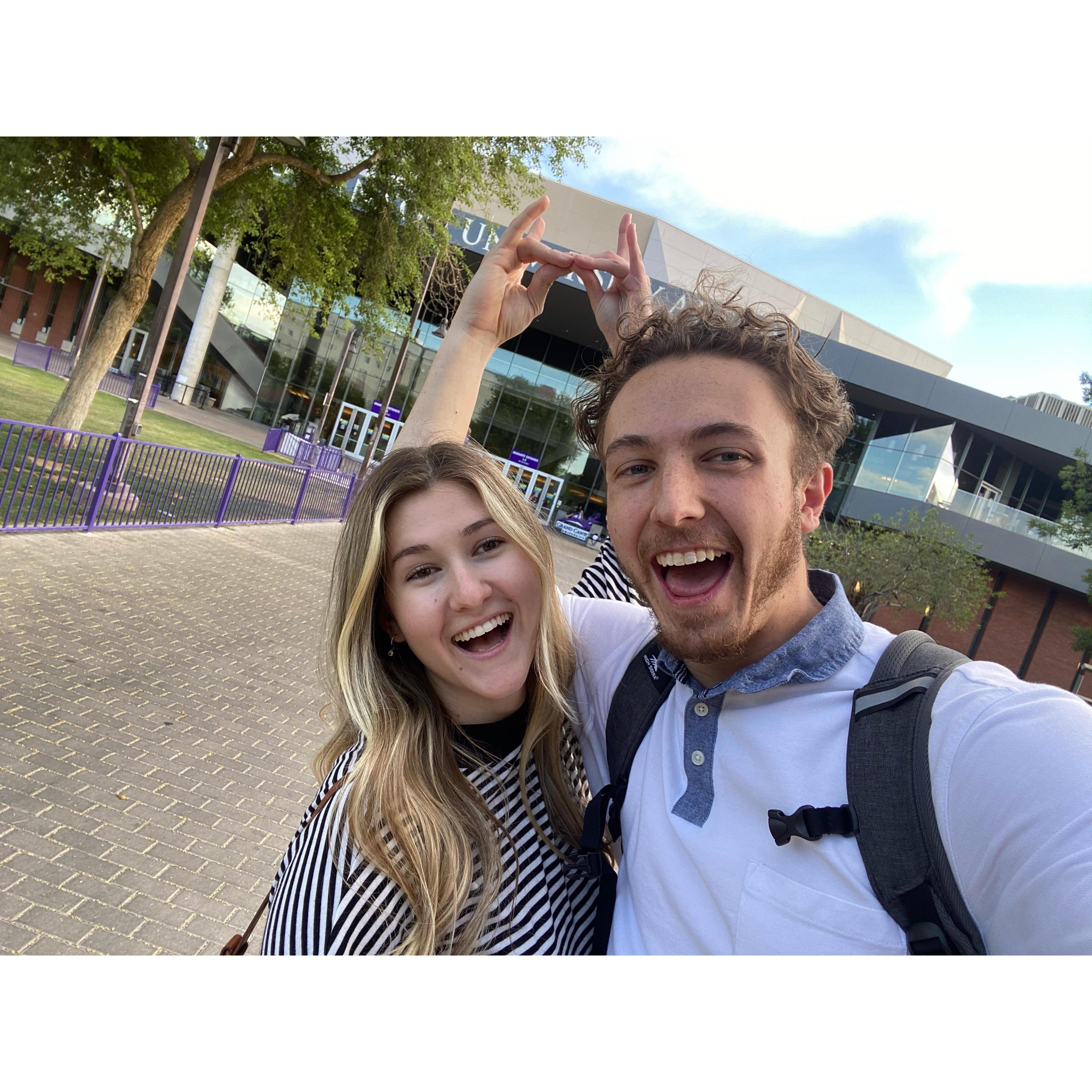 First time on campus together. We both went to GCU, but never met as students. However, there is ONE confirmed time we were in the same place at the same time, back in 2019.
