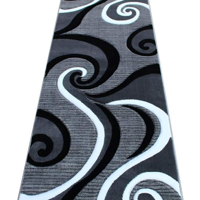 Masada Rugs Sophia Collection Hand Carved Runner Area Rug Modern Contemporary Grey White Black (2 Feet 8 Inch X 10 Feet) Runner