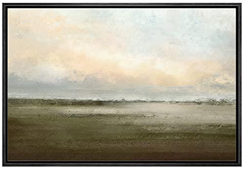 wall26 Framed Canvas Print Wall Art Watercolor Dusk Sky Over Green Field Nature Wilderness Illustrations Modern Rustic Cool for Living Room, Bedroom, Office - 24x36 Black