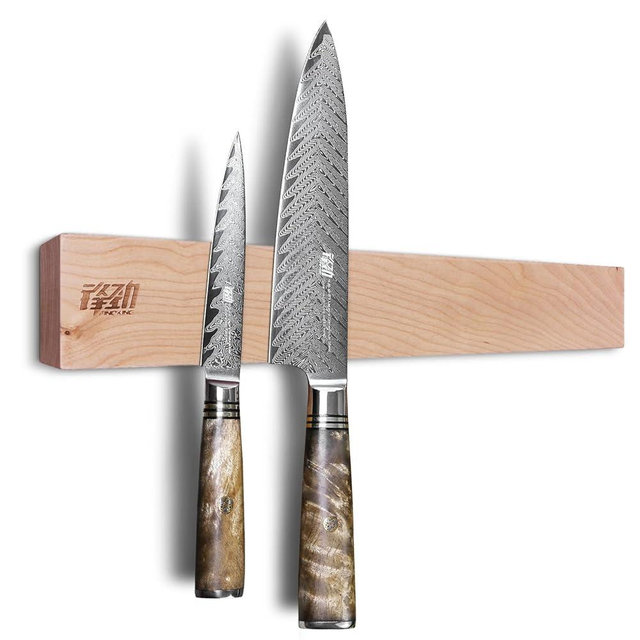 FINDKING Wood Magnetic Knife Strip, Magnet Utensil Holder for Wall, Refrigerator, Wooden Rack for Kitchen Knives, No Drill (Beige, 16 Inches, Without Knives)