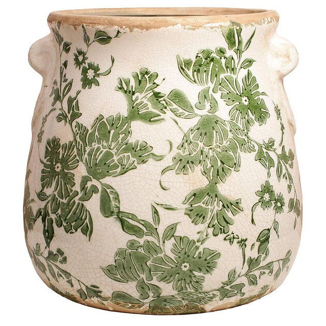 Xiaan Jiaju Ceramic Flower Vase Home Decor, Farmhouse Cottagecore Vases & Planting Pots with Drainage, English Cottage Kitchen Dining Table Decorations for House Living Room Bookshelf, Green