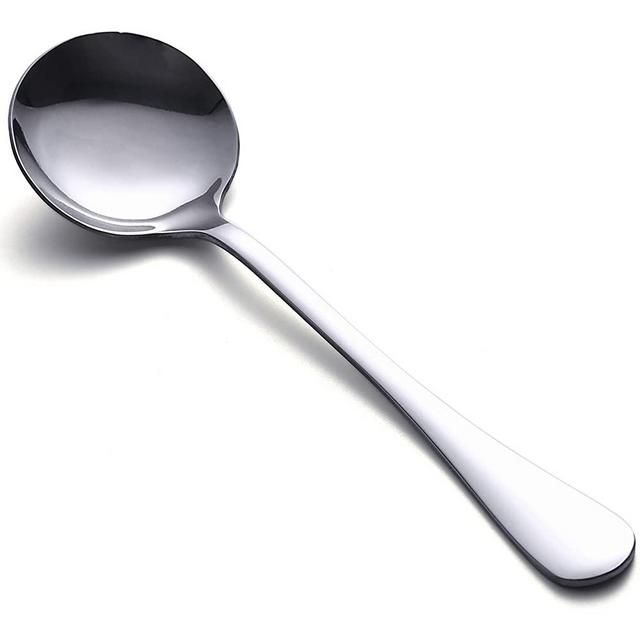 HAPPY KIT Soup Spoons 8-Piece Premuim Stainless Steel Dinner Spoons Heavy-Weight Round Deep Bowl Spoons Set Flatware Set