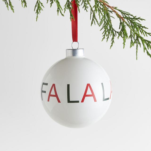 Fa La La White Ball Ornament