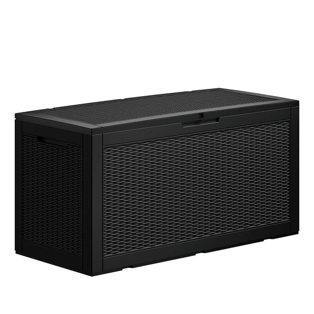 TARKARI 100 Gallon Lockable Resin Deck Box, Waterproof & UV-Resistant Outdoor Storage Box for Outdoor Cushion Storage and Outdoor Delivery Storage, Black