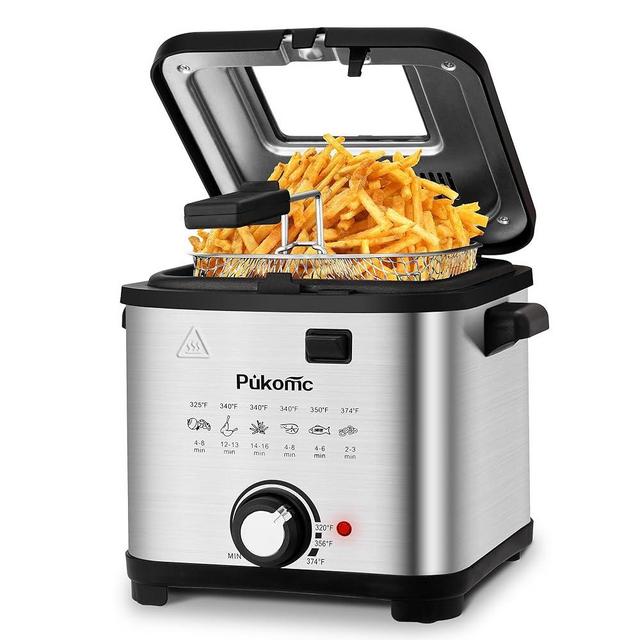 PUKOMC Electric Deep Fryer, 1.5 Liters/1.6 Qt. Oil Capacity, Small Deep Fryer with Basket for Home Use, Cool Touch Sides Easy to Clean, Nonstick Basket