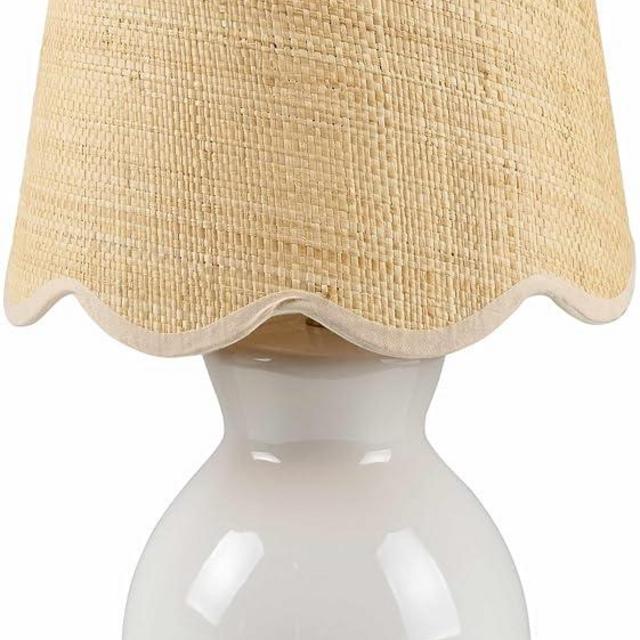 BoutiqueRugs Salgareda Boho Ceramic and Jute Bedside Table Lamp for Bedroom Nightstand - End Side Table Lamp for Living Room - Shade Rattan - White, Beige - 15" H