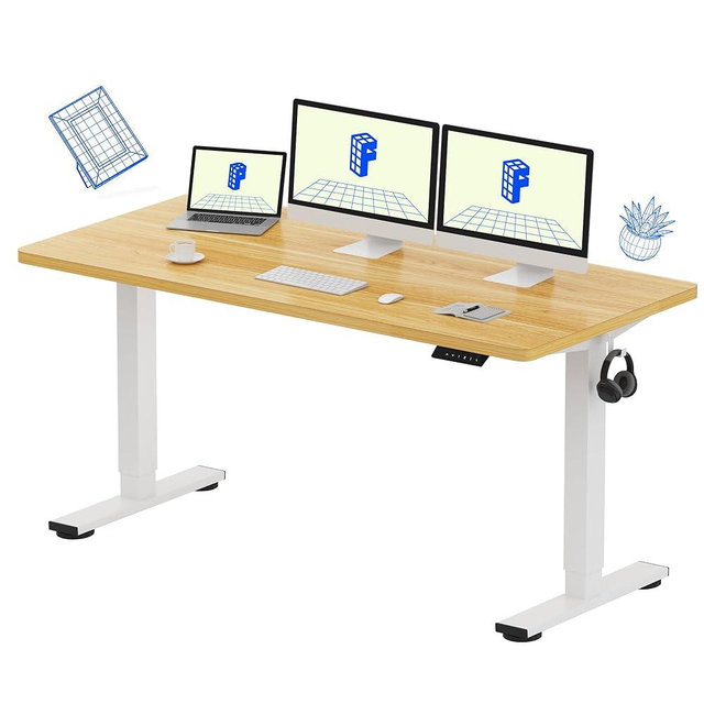 FLEXISPOT EN1 One-Piece Standing Desk with 1-Inch Thick Seamless Desktop, 60"x24" Electric Height Adjustable Desk for Home Office, Multi-Monitor Setups & Easy Assembly, Maple