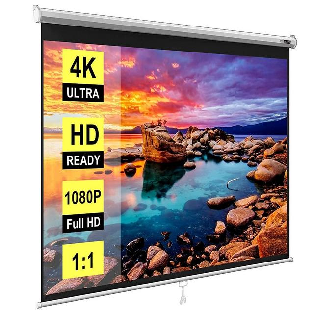 VIVOHOME 120 Inch Manual Pull Down Projector Screen, 1:1 HD Retractable Widescreen for Movie Home Theater Cinema Office Video Game