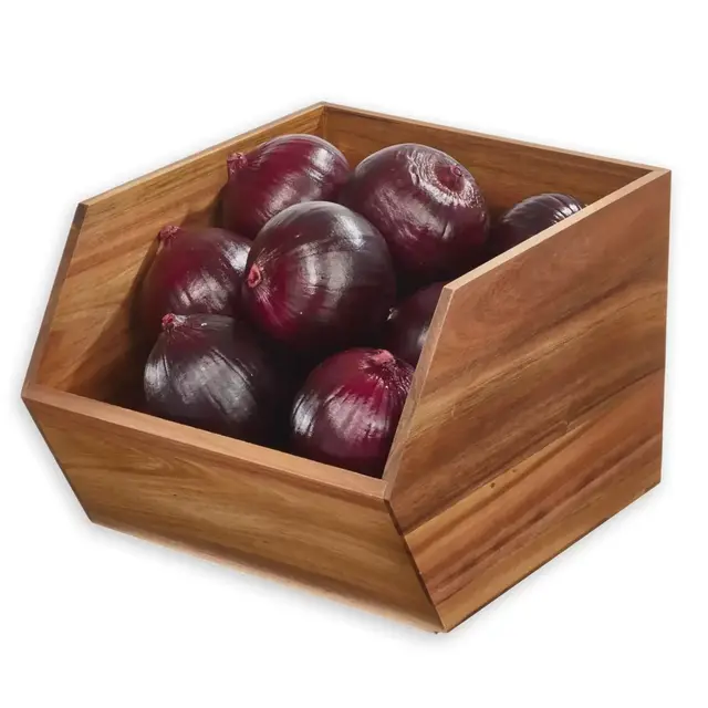 Squared Away™ Acacia Wood Open-Front Geometric Storage Bin