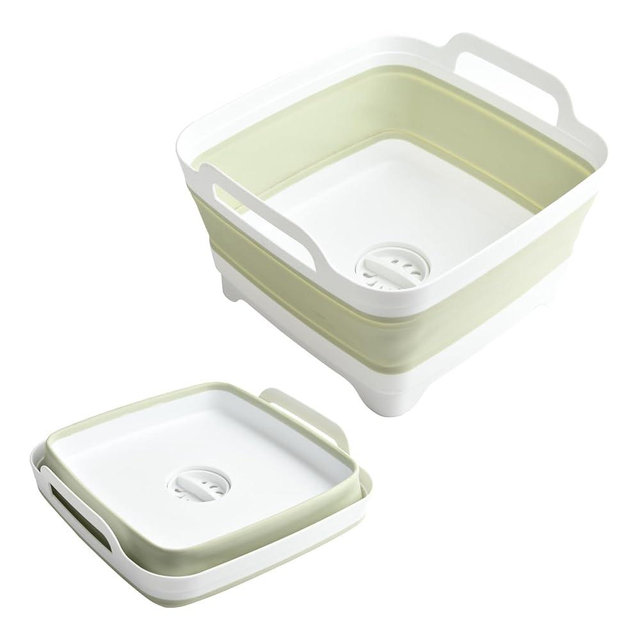 Collapsible Dish Basin，Dish Tub for Kitchen Sink,Collapsible Sink with Drain,Laundry Tub,Plastic Dish Tubs, 9l 2.4 Gal Camping Sink Foldable, Wash Basin for Elderly