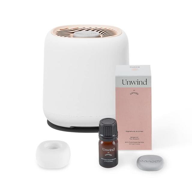 Canopy Bedside Diffuser, Pink Diffuser, Waterless Technology, Diffuses Up to 400 Sq Ft - 3 Fan Speeds - Includes Diffuser, Diffusion Well, Unwind Aroma, Power Cord & Adapter