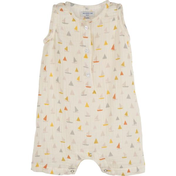 Wren Coverall, Cream Sailboats 6-12 months
