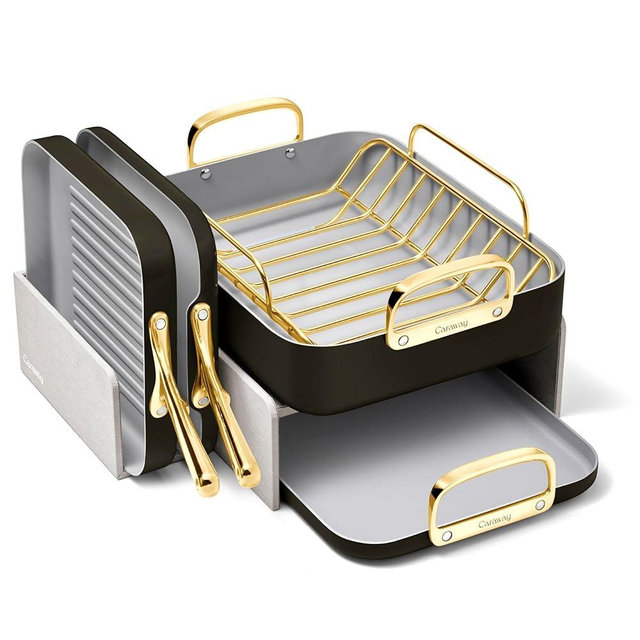 Caraway Squareware Set - Square Pans Set - Perfect for Griddling, Toasting, Searing, Roasting, and More - Non-Stick Ceramic Coated Pans - Non Toxic, PTFE & PFOA Free - Black