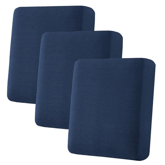 H.VERSAILTEX Super Stretch Individual Seat Cushion Covers Sofa Covers Couch Cushion Covers Slipcover Sets Thick Jacquard Textured Twill Fabric (3 Piece Sofa Cushion Covers, Navy)