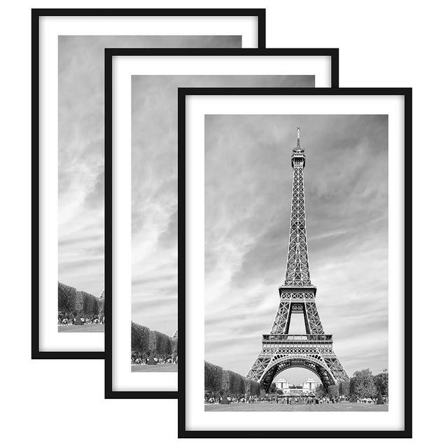 Abtgt 24x36 Poster Frame Set of 3, Display Pictures 20 x 30 with Mat or 24 x 36 Without Mat, Picture Frame for Wall Mounting Display, Black