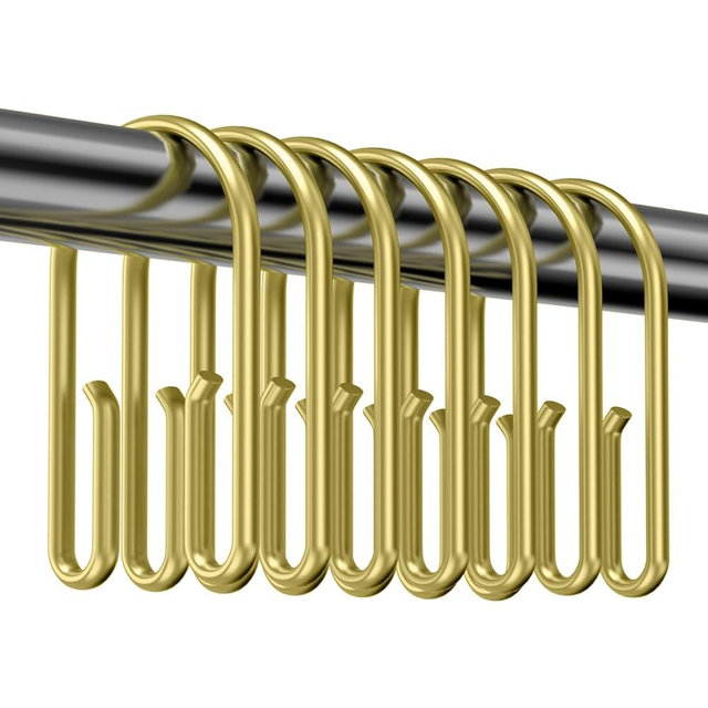 Gold Shower Curtain Hooks Rings ，Double Sided Shower Curtain Rings Rust Proof，12 pcs Shower Hooks for Inside Shower，Smooth Sliding Anti-Drop Double Shower Rings for Curtain (Gold)