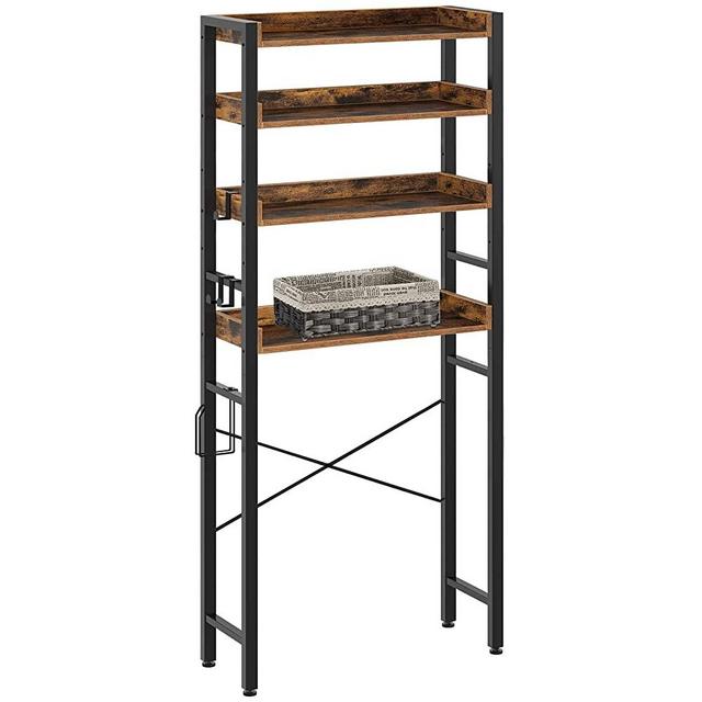 Rolanstar Over The Toilet Storage Rack with Basket, 4-Tier Bathroom Space Saver with Adjustable Shelves, Bathroom Organizer for Bathroom Washroom, Rustic Brown