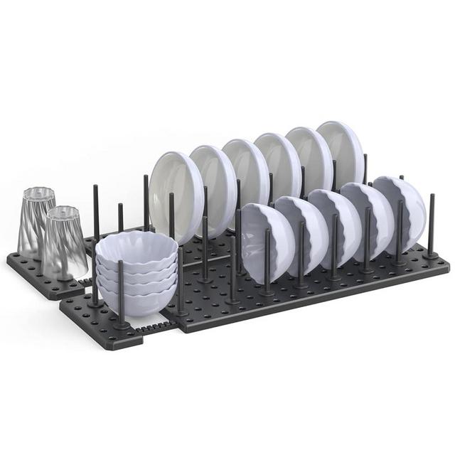 DANCELF Kitchen Cupboard Organization Drawer Organizer,Pegboard Tray for Dish Rack,Kitchen Organizer Plate Holder for Cabinets,Scalable Adjustment,2Pcs,Black
