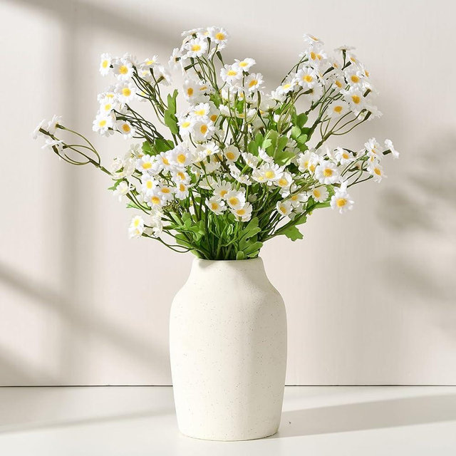 SIDUCAL Ceramic Modern Farmhouse Vase | 7 Inch Pottery White Sand Glaze Boho Vase for Home Decor, Table, Living Room, Bathroom Decoration, Shelf Decor, Mantel, Wedding, White
