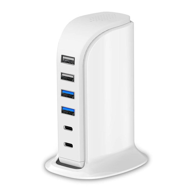 USB Charger Block Upoy, Charging Station for Multiple Devices 45W, Fast Charging Tower with Dual Type C Ports, USB Charging Hub Organizer Multiport for iPhone, Ipad, Kindle, Travel Accessories