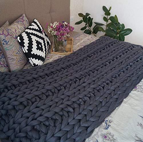 clootess Chunky Knit Blanket Throw Merino Wool Cable Hand Made Home Decor Present (Dark Gray 40"x40")