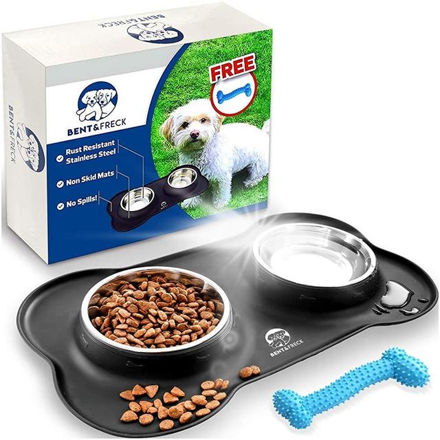 Bent & Freck Dog Feeding Station - Spill Proof Small Dog Bowls for Food and Water - Puppy Sized Dishes for Boy Or Girl Dogs