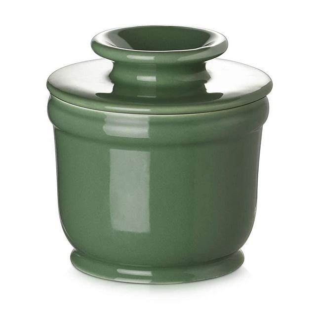 DOWAN Porcelain Butter Crock, Butter Keeper with Water Line, French Butter Dish for Soft Fresh Butter, Butter Container with Lid, No More Hard Butter, Green