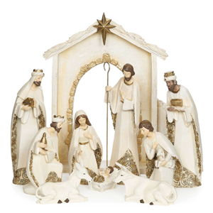 10 Piece Stone Finish Nativity Set with Stable