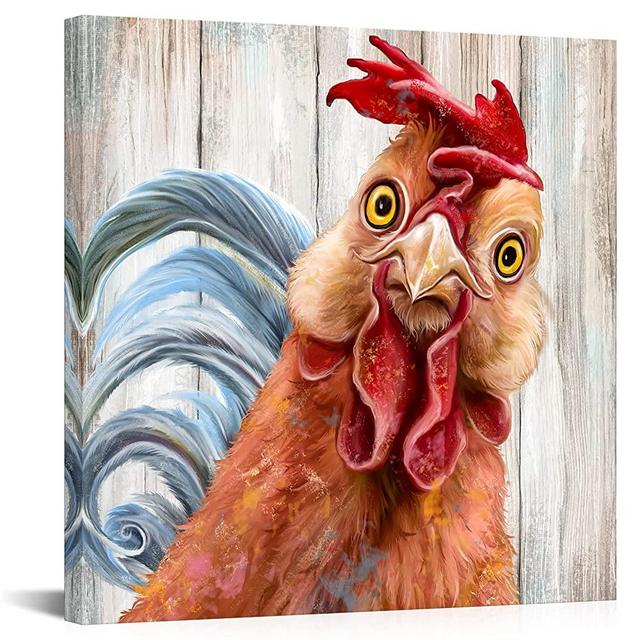 SiMiWOW Farmhouse Wall Decor Rooster Painting Kitchen Decor Country Wall Art Framed Canvas Print 24 x 24