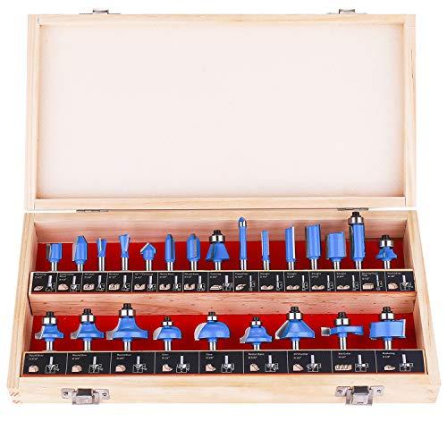 KOWOOD Router Bits Sets of 24A Pieces 1/4 Inch Shank Router Bit Set T Shape - for Commercial Users and Beginners