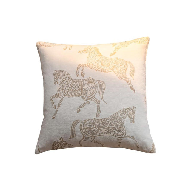 Croker Horse 20x20 inches Throw Pillow Cushion Cover - White Horse Chenille Jacquard Embroidery Couch Sofa Pillow Covers for Living Room Bedroom