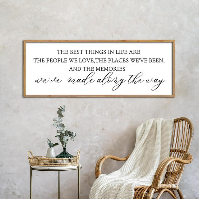 LuZhiQiang The Best Things in Life Wall Decor Sign 32 x 12 Inch Memories Inspirational Quotes Wood Framed Family Entryway Living Room Home Wall Art for Farmhouse Bedroom Room (Wood)