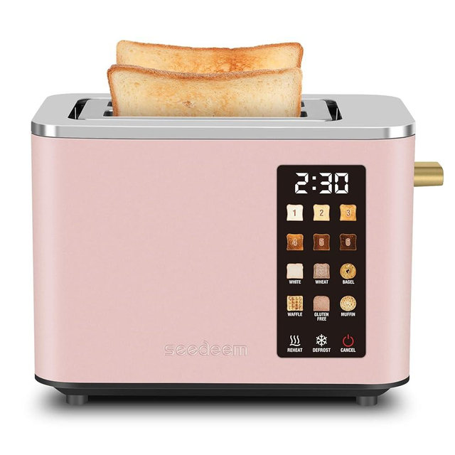 SEEDEEM Toaster 2 Slice, Touch Control Screen, Smart Stainless Toaster, 6 Shade Setting, 6 Bread Selection, Countdown, Removable Crumb Tray, 900W, Peach Pink