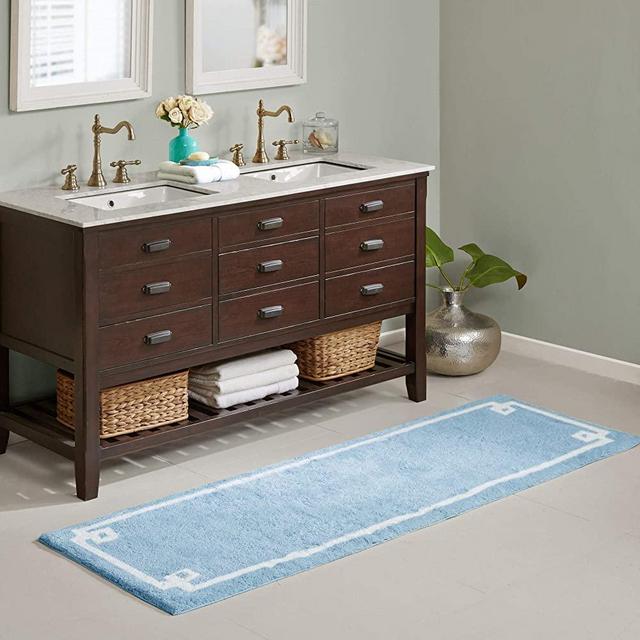 Madison Park Evan 100% Cotton Bathroom Rug Non Slip Backing-Luxrurious Tufted Plush Bath Mat Absorbent, Quick Dry, Spa Design Shower Room Décor, 24x72, Blue