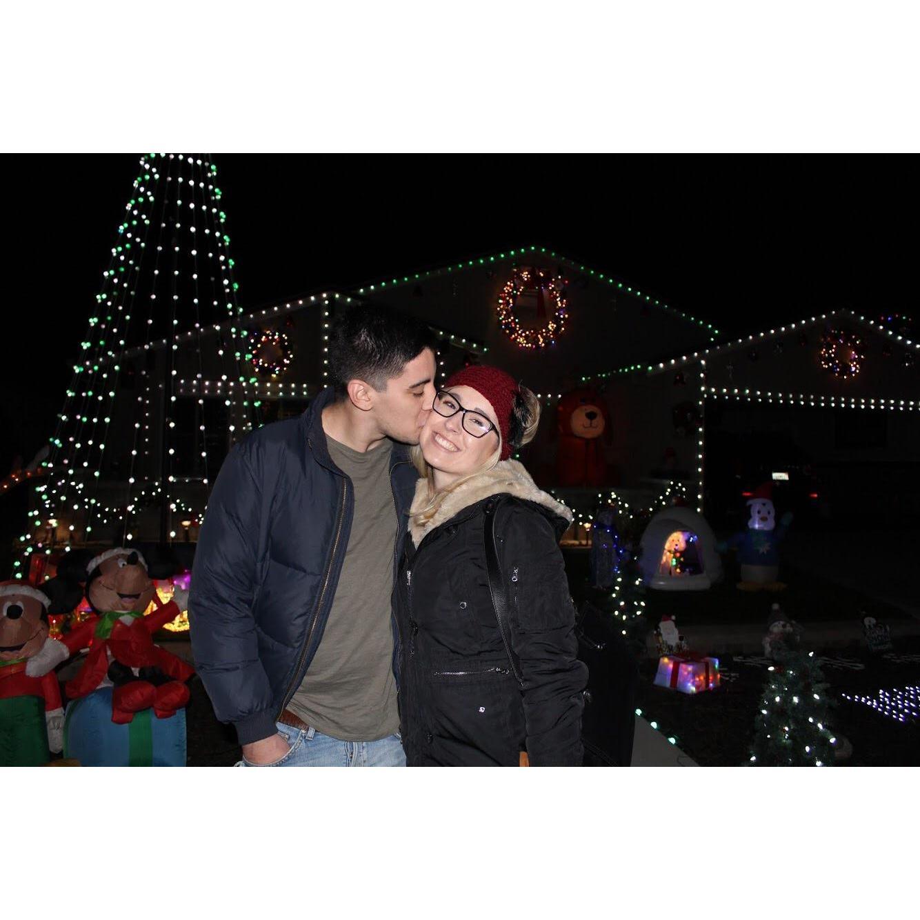 His first American Christmas! Checking out Christmas lights.