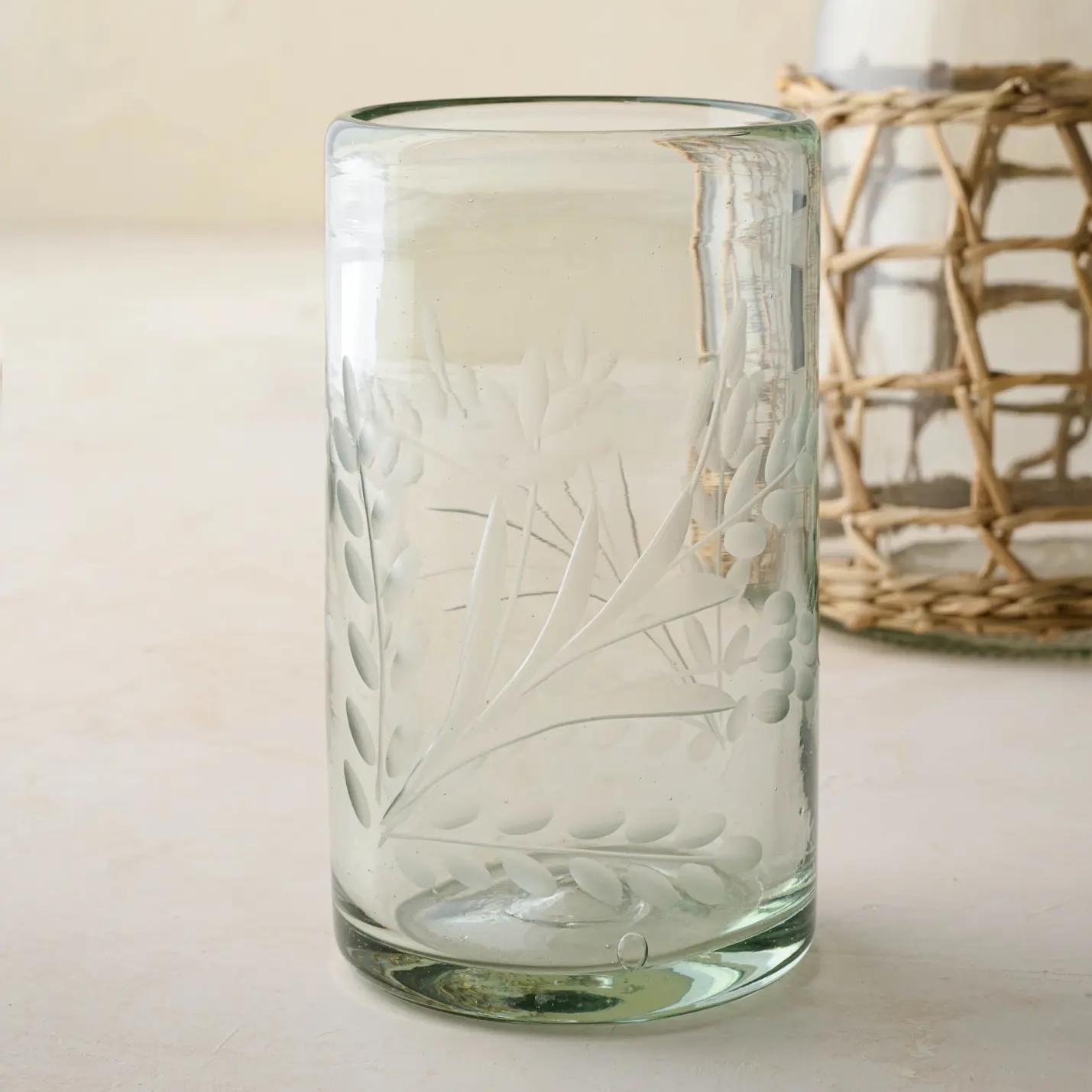Magnolia Handblown Floral Etched Glass