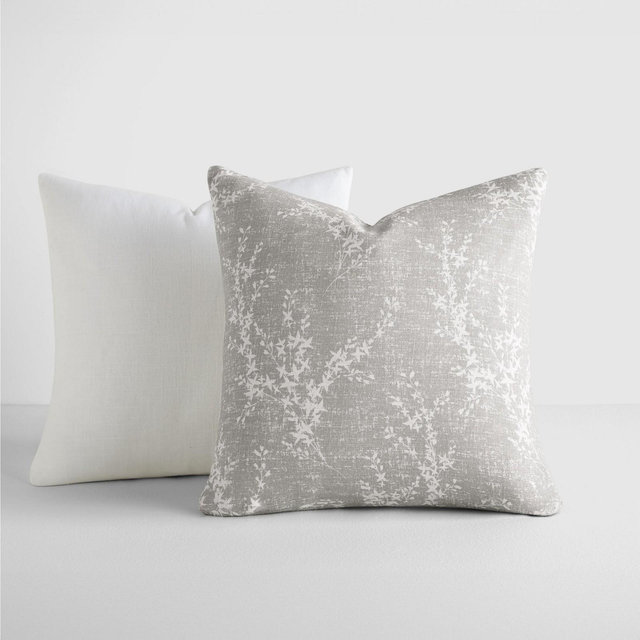 2-Pack Cotton Slub Willow Light Gray Throw Pillows and Pillow Inserts Set - Becky Cameron, Willow Light Gray, 20 x 20