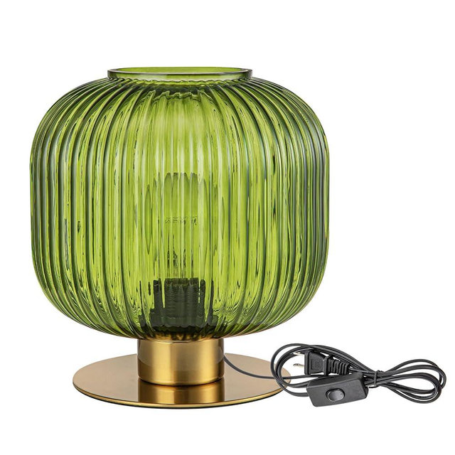 Soutas Small Table Lamp Elegant Green Glass Bedside Lamp with Ribbed Glass Shade Decorative End Table Lamp for Bedroom Tabletop Corner Shelf (Green)