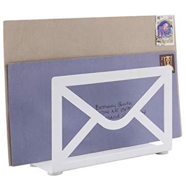 MyGift White Metal Envelope Cutout Design Desktop Letter Holder