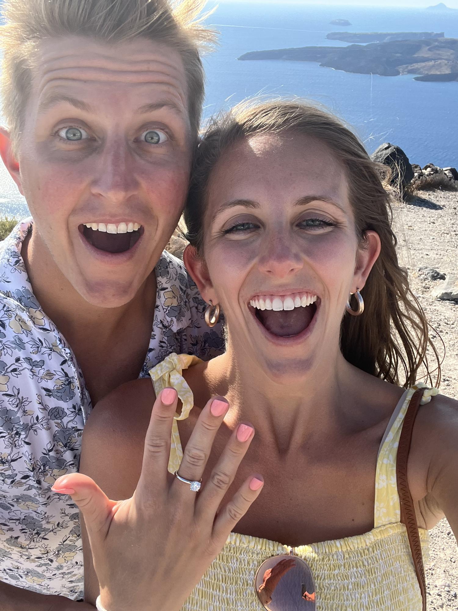 Right after our engagement photo shoot session! Fun fact, the ring was a bit too big when we first got engaged and didn't realize I had it on the wrong finger in our selfies!