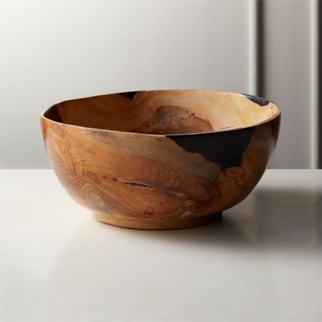 Still Teak Wood and Black Resin Bowl
