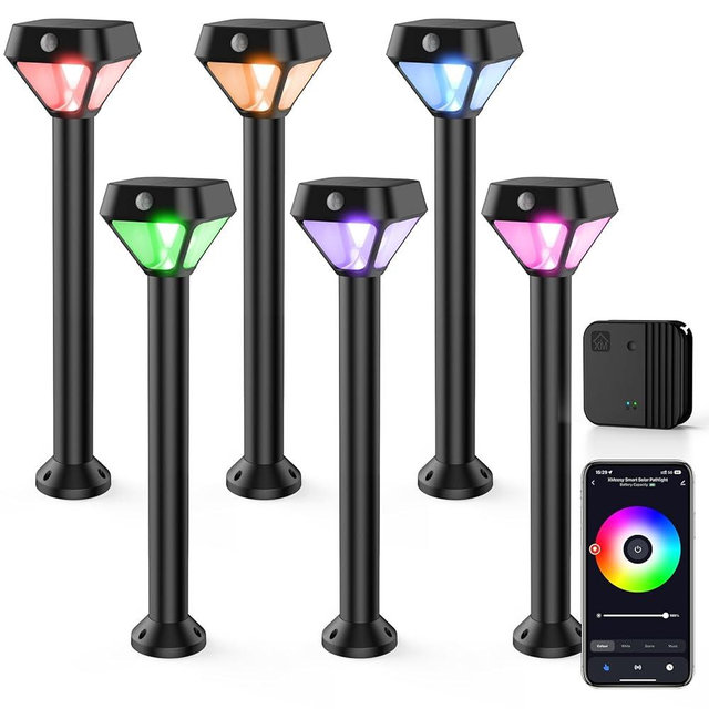 XMCOSY+ Smart Solar Lights Outdoor with Motion Sensor, 150LM APP Control RGBCW Color Changing Solar Garden Lights for Yard Pathway Landscape, Compatible with Alexa, Waterproof, 6 Pack