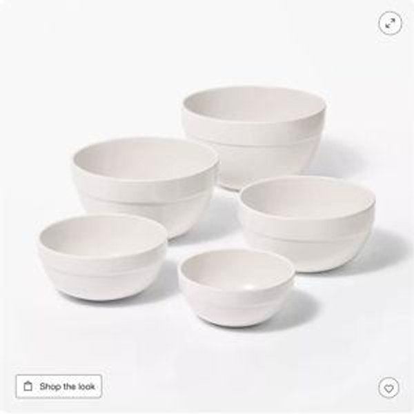 5pc Earthenware Ceramic Mixing Bowl Set - Figmint - White